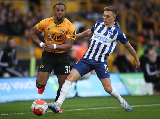 Wolves’ top-four hopes hit by goalless draw with Brighton