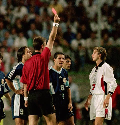 It's a red card for David Beckham - (And he wasn't even playing)