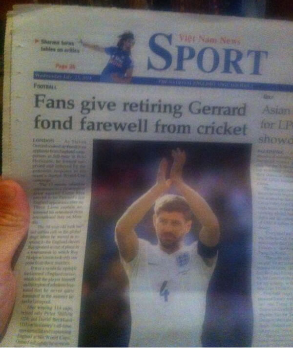 A Vietnamese Newspaper Thinks Liverpool’s Steven Gerrard Quit The England Cricket Team [Picture]