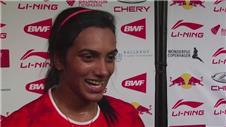 P.V Sindhu reacts to reaching the semi-finals of 2014 World Badminton Championship