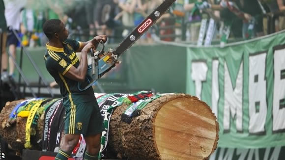 WTF: Portland Timbers striker Fanendo Adi celebrates goal with a chainsaw