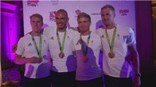 Team GB celebrate rowing gold medals