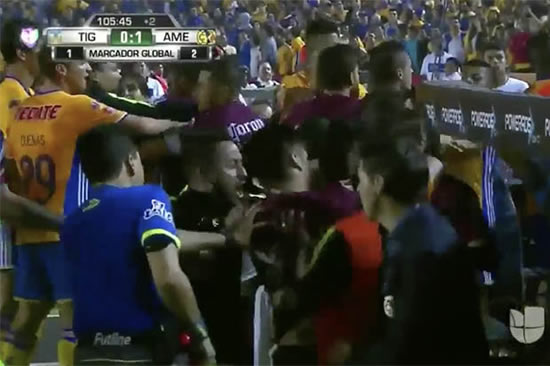 Mass footie brawl breaks out during Christmas Day title clash – FOUR players sent off