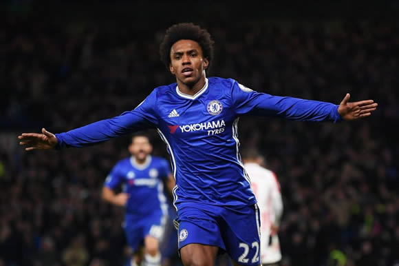 Chelsea FC 4 - 2 Stoke City: Willian at the double as Chelsea make it a lucky 13 against Stoke
