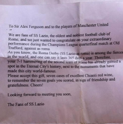 Lazio fans once thanked Man United for battering Roma with brilliant gift