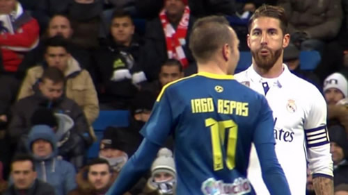 Real Madrid’s Sergio Ramos hocked a dirty spit at Celta’s Iago Aspas (Video)