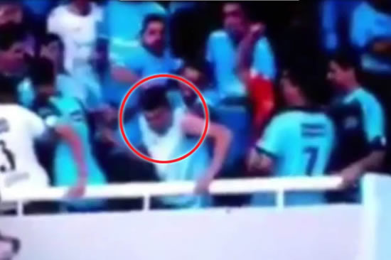 Footie fan suffers brain damage after his OWN team throw him over the stands in horror vid