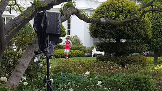 Donald Trump’s son pictured wearing full Arsenal kit in White House gardens