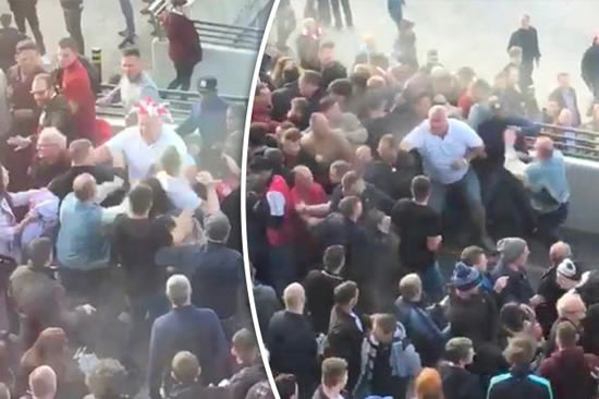 Arsenal and Manchester City fans filmed in MASS BRAWL outside Wembley after FA Cup clash
