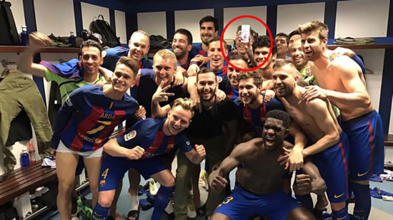 Neymar joins in with Barcelona dressing room to celebrate Clasico triumph