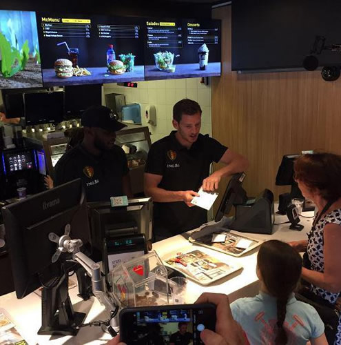 Romelu Lukaku, Jan Vertonghen and Eden Hazard work a shift at McDonald’s