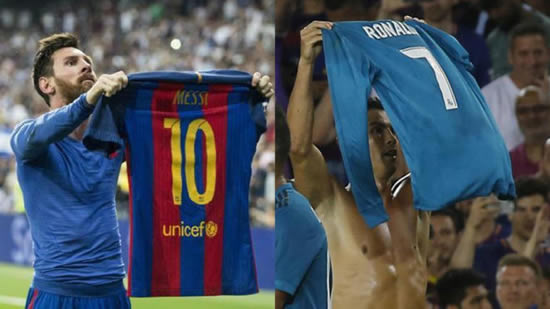 Cristiano Ronaldo copies Messi's celebration by holding up his shirt