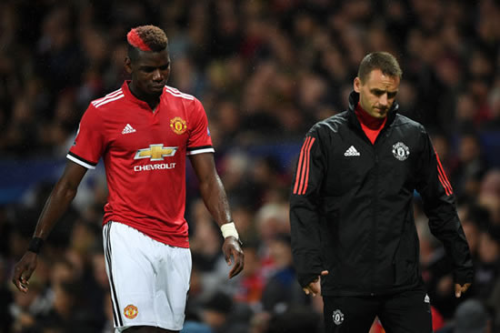 Paul Pogba leaves Old Trafford on crutches following Manchester United injury