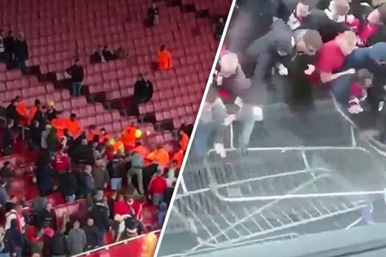 Arsenal vs FC Koln: Watch as German fans take over home stand at Emirates amid crowd chaos