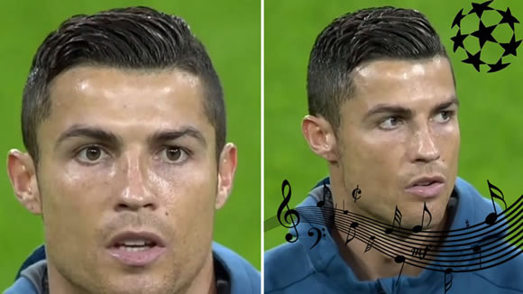 Cristiano Ronaldo even sings along to the Champions League anthem!