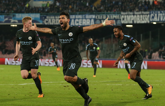 Napoli 2 - 4 Manchester City: City through as Aguero notches record goal
