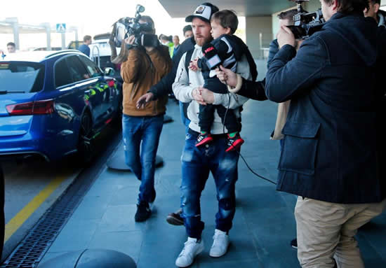 Lionel Messi returns to Barcelona with pregnant wife Antonella Roccuzzo and Luis Suarez after winter break