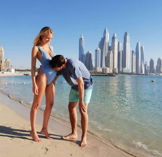 Chelsea star Alvaro Morata relaxes on Dubai break with wife Alice Campello as they prepare to welcome twins