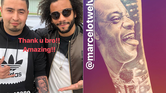 Marcelo meets a fan with tattoo of the Real Madrid star