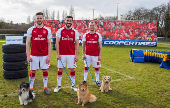 Jack Wilshere, Calum Chambers and Sead Kolasinac tackle dog agility course with their canine friends in bizarre PR stunt for official tyres partner