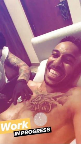Arsenal ace Pierre-Emerick Aubameyang adds to huge tattoo collection with massive wing on his chest