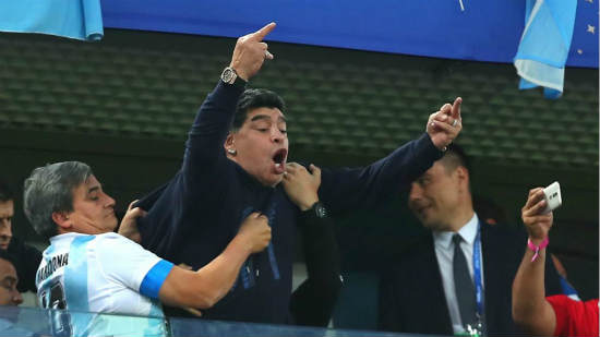 Diego Maradona celebrates Argentina's World Cup win with offensive gesture