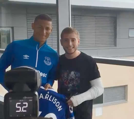 Richarlison signs cast of Everton fan who dislocated his elbow celebrating his goal
