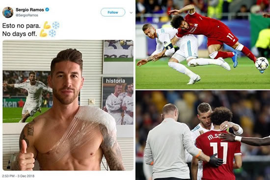 Sergio Ramos TAUNTS Liverpool star Mohamed Salah with 'injured shoulder' Twitter post