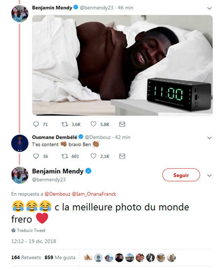 Dembele makes light of his lateness on social media