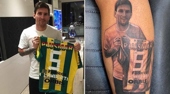Hernan Lamberti's tattoo after gifting his shirt to Lionel Messi