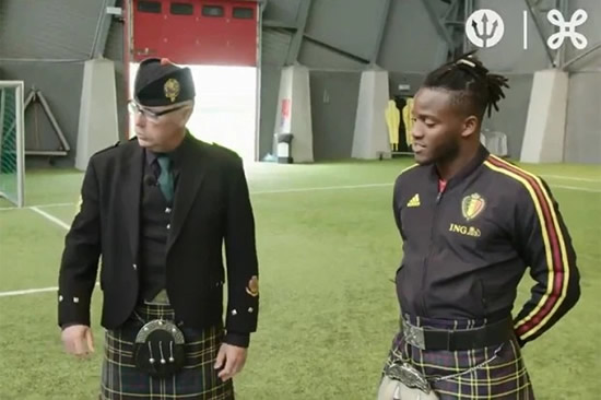 Chelsea striker Michy Batshuayi goes commando under kilt and plays bagpipes to prepare for Belgium's Euro 2020 qualifier vs Scotland
