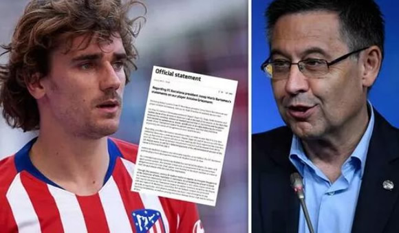 Atletico Madrid deliver furious response to Barcelona over Antoine Griezmann comments