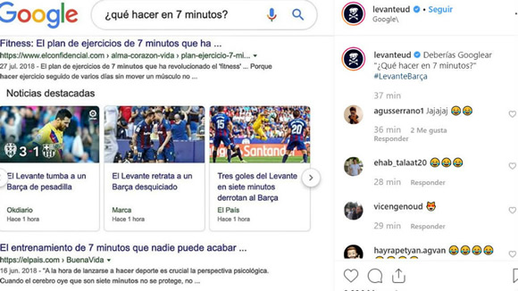 Levante joke at Barcelona's expense with Google search