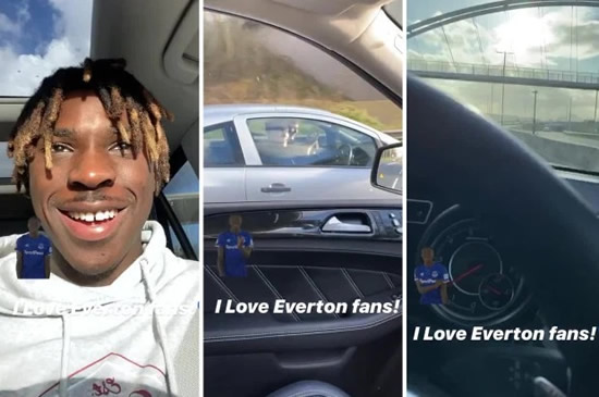 NAUGHTY MOI Moise Kean appears to film himself driving at 50mph while laughing with Everton fans in nearby car in now-deleted video