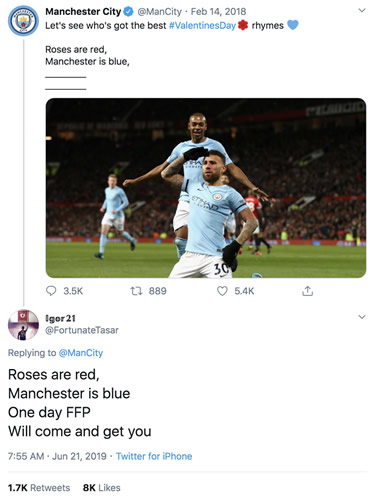 Liverpool fan dubbed 'time traveller' for Valentine's tweet over Man City ban in 2019