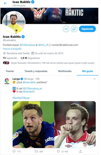 Rakitic's controversial Sevilla vs Barcelona social media like