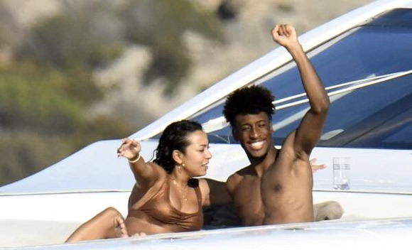 Kingsley Coman straddled by stunning fiancee on boat as Bayern Munich’s Champions League hero relaxes in Sardinia