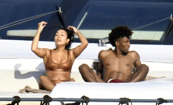Kingsley Coman straddled by stunning fiancee on boat as Bayern Munich’s Champions League hero relaxes in Sardinia