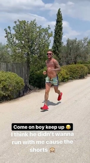 David Beckham flashes bulge in teeny silk shorts during sweaty shirtless jog