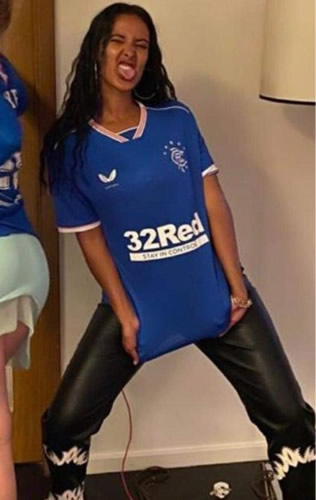 Maya Jama ‘starts Celtic v Rangers war’ after hailing Gers as her ‘Scottish team’ in kit pic