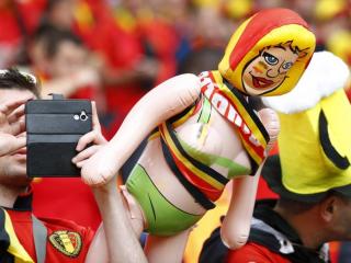 Belgium fans brought the inflatable doll to stadium
