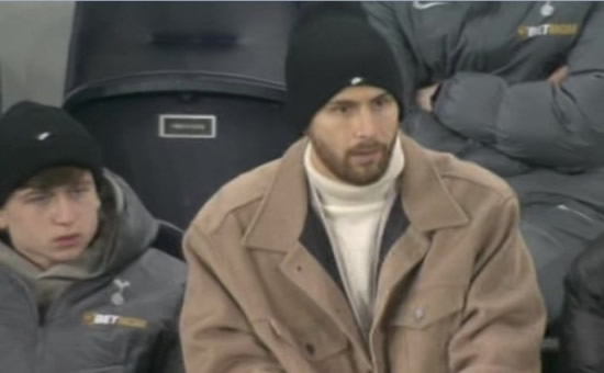 CATCH FRASE Tottenham goalkeeper Vicario spotted furiously berating his own team-mates in stands after howlers against Man Utd