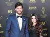 Liverpool goalie Alisson Becker poses with wife Natalia Loewe on the red carpet Credit: Getty