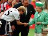 Her Majesty meets Germany star Jurgen Klinsmann before the Euro 96 final at Wembley Credit: Reuters