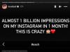 Ivana revealed on Instagram that she'd garnered nearly a billion impressions on her page in December